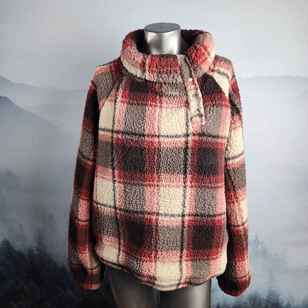 Est. 1946 Sherpa Quarter Snap Plaid Pullover Sweater | Women's M